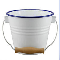 Enamel Bucket 16cm - White/Blue Rim