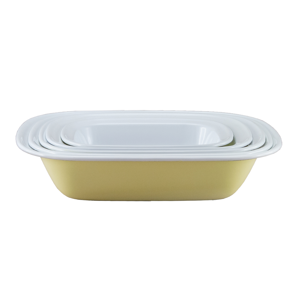 Enamel Pie Dish Set of 5 - White/ Yellow 