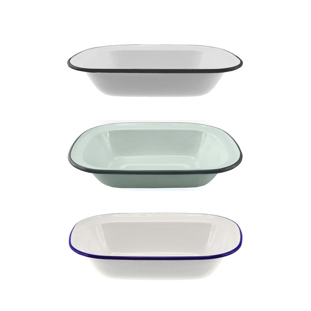 Oblong Pie Dish - 24cm - White Blue Trim