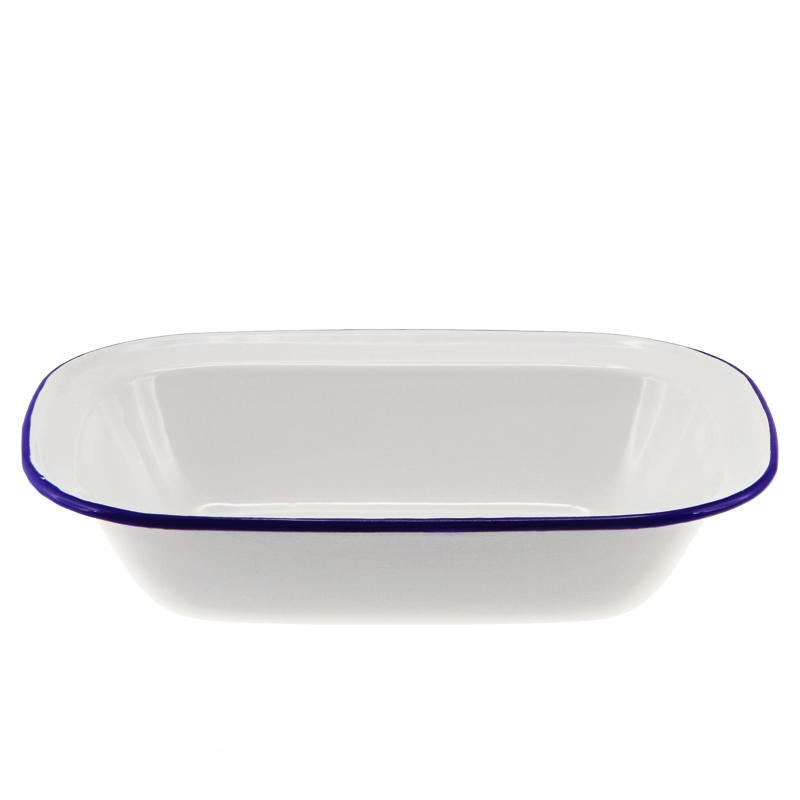 Oblong Pie Dish - 28cm - White Blue Trim