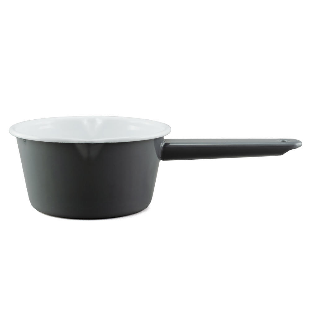 Enamel Milk Saucepan 850mL - Dark Grey & White