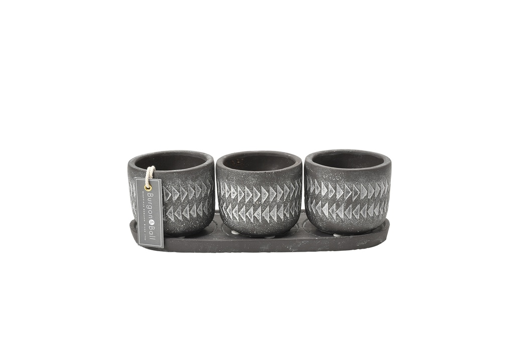Aztec Set of 3 Pots with Tray
