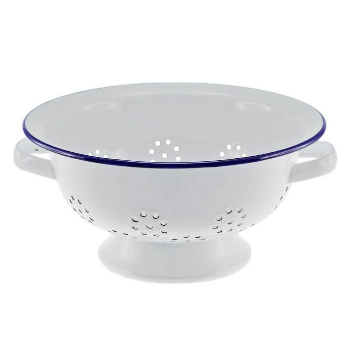 Enamel Colander 24cm - White with Blue Rim