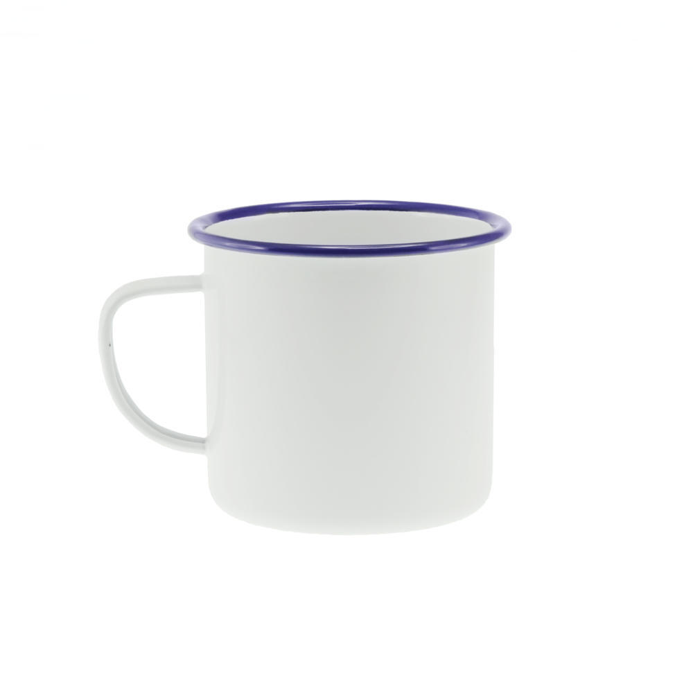 Enamel Large Mug - White & Blue Rim 500mL