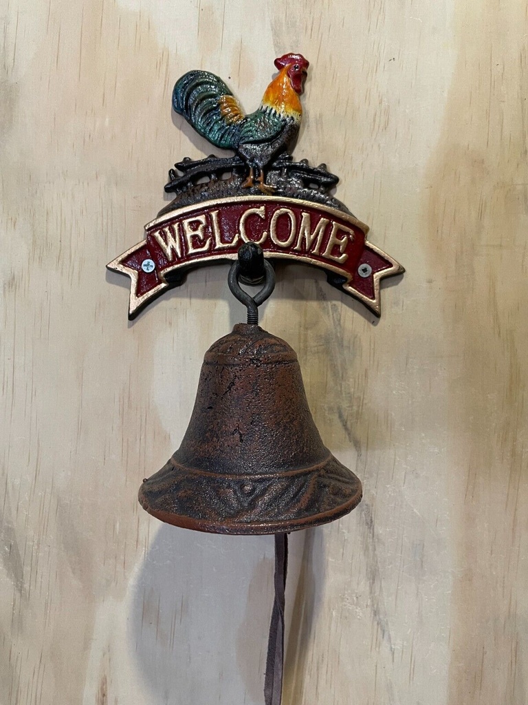Cast Iron Wall Bell - Welcome Rooster