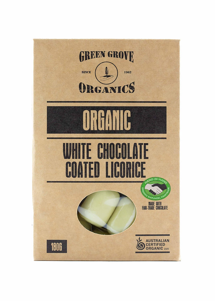 White Chocolate Coated Organic Licorice