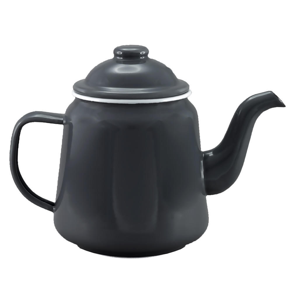 Enamel Teapot 1.5L - Dark Grey & White