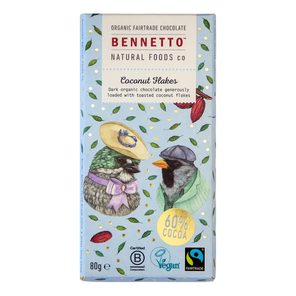 Bennetto Natural Foods Coconut Flakes Chocolate 80g