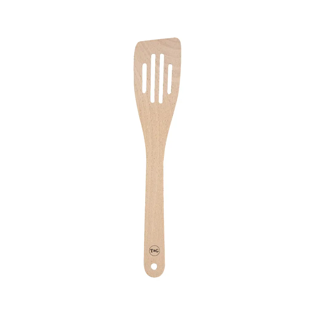 Wooden Slotted Wok Spatula, Curved, Beech, 300mm