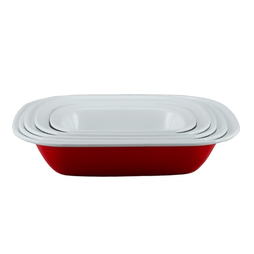 [4469] Enamel Pie Dish Set of 5 - Red