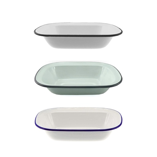 [30739] Oblong Pie Dish - 24cm - White Blue Trim