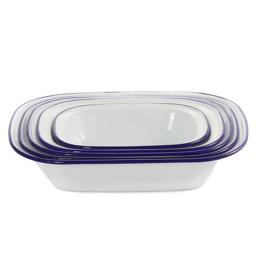 [29608] Enamel Pie Dish Set of 5 - White & Blue