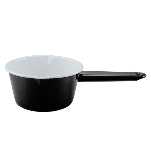[4478] Enamel Milk Saucepan 850mL - Black & White