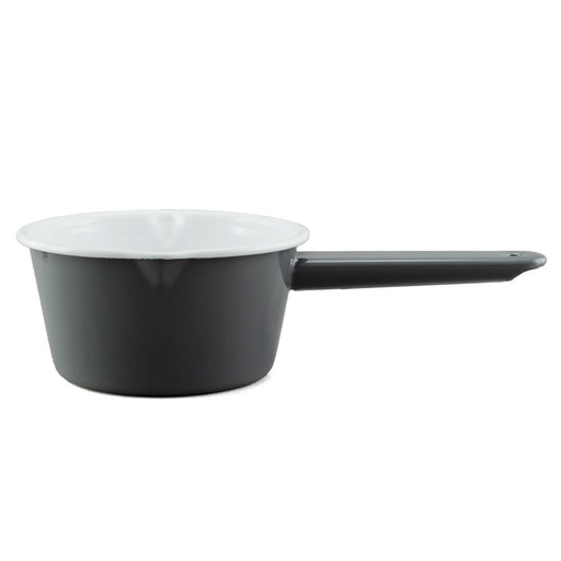 [4481] Enamel Milk Saucepan 850mL - Dark Grey & White