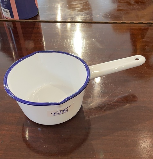 [4482] Enamel Milk Saucepan 850mL - White & Blue