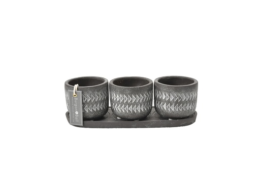[5019360014775] Aztec Set of 3 Pots with Tray