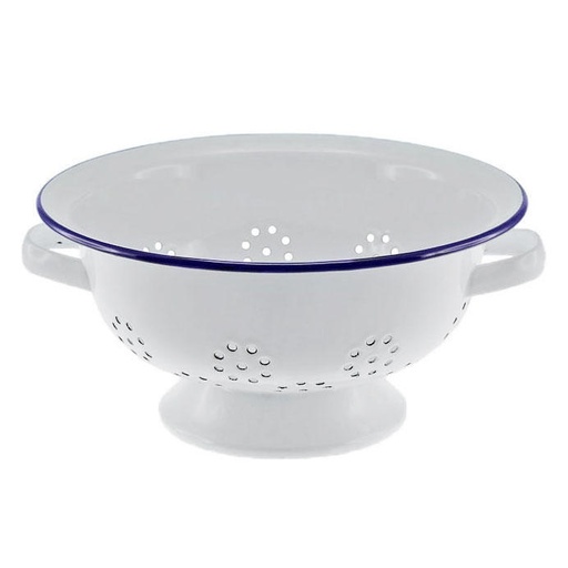 [29728] Enamel Colander 24cm - White with Blue Rim