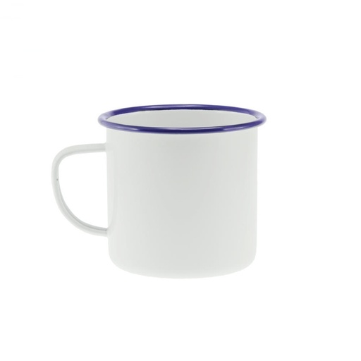 [41454] Enamel Large Mug - White & Blue Rim 500mL