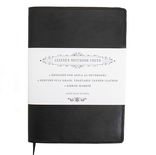 [67534_67536] A5 Notebook with Leather Jacket - Black