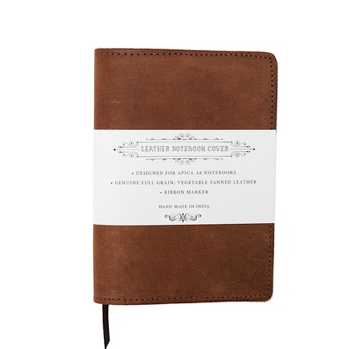 [67537_67538] A6 Notebook with Leather Jacket - Tan