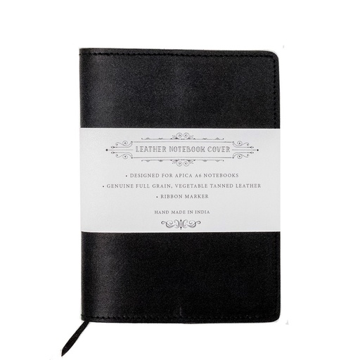 [67537_67539] A6 Notebook with Leather Jacket - Black