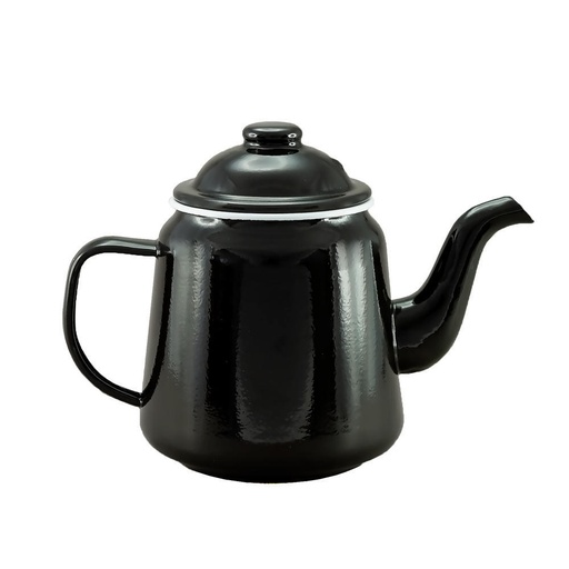 [29621] Enamel Teapot 950mL - Black with White rim