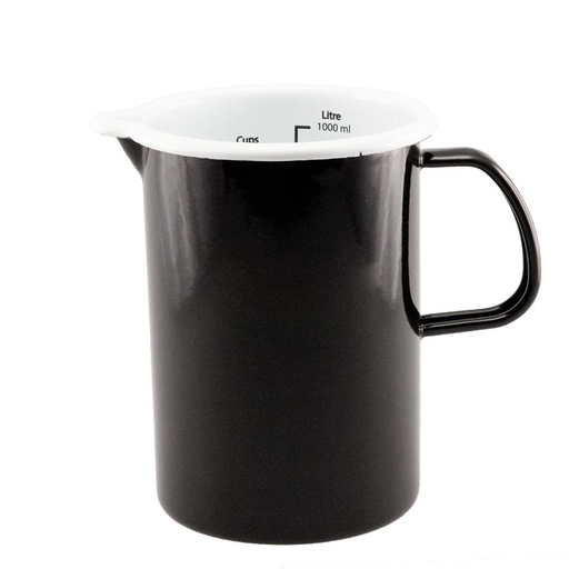 [4517] Enamel Measuring Jug 1L - Black & White