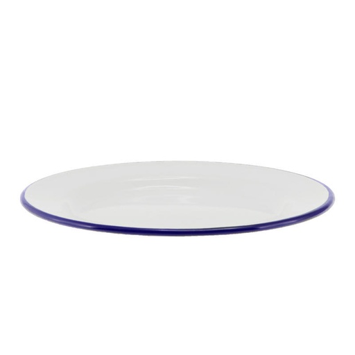 [3714] Enamel Side Plate - White & Blue 20cm