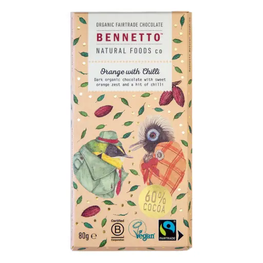 [BC-OC80] Bennetto Natural Foods Dark Orange Chilli Chocolate 80g 
