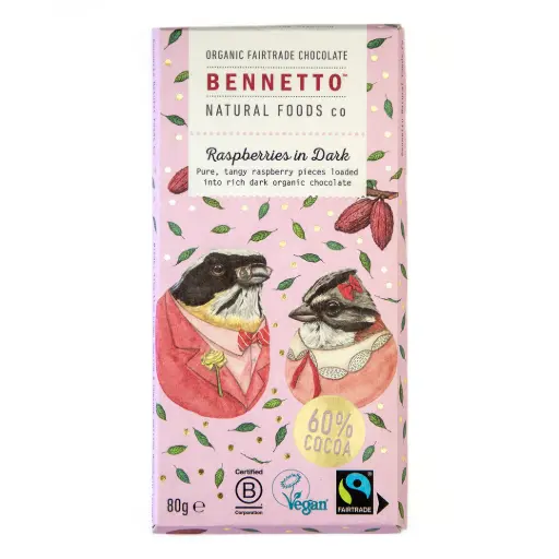 [BC-RB80] Bennetto Natural Foods Raspberries in Dark Chocolate 80g